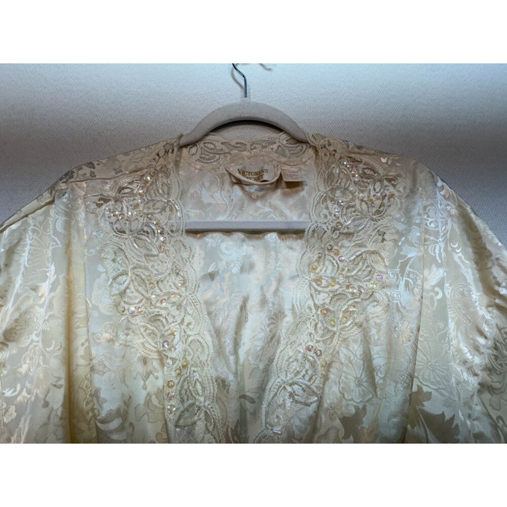 Vintage 1980s Victoria's Secret Satin Kimono Robe One Size Ivory Lace Intimates - Picture 4 of 15